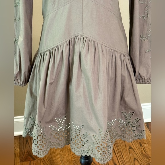 Women’s REBECCA TAYLOR LA VIE Olive green embroidered poplin dress- Size Medium - Picture 5 of 10
